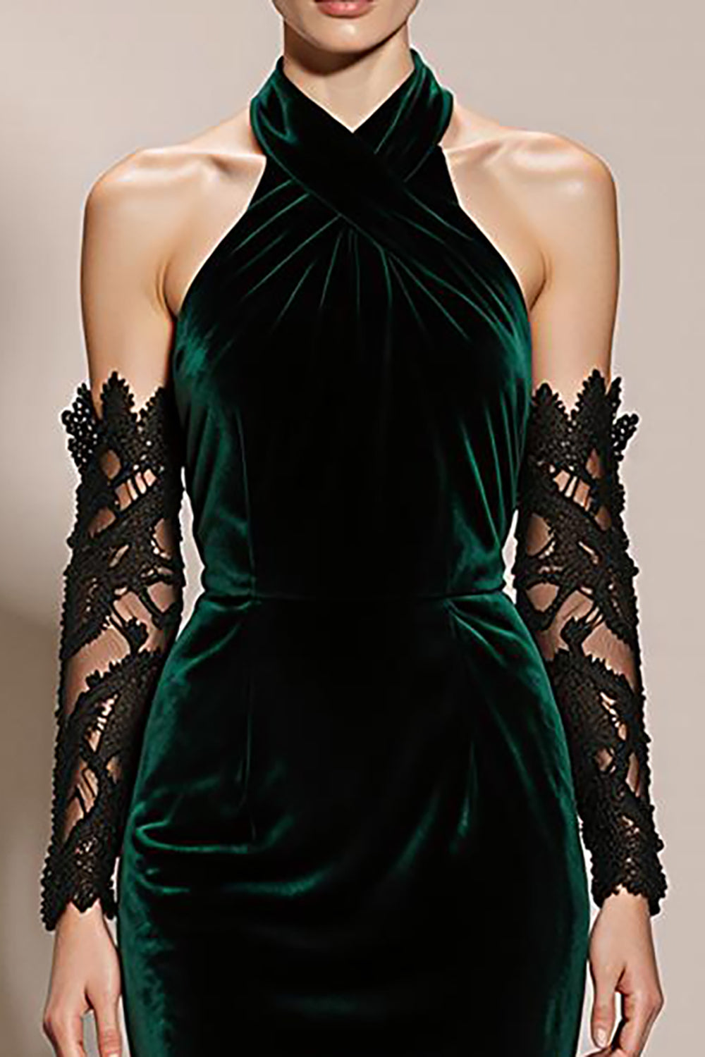 Dark Green Halter Velvet Mermaid Long Formal Dress