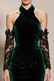 Dark Green Halter Velvet Mermaid Long Formal Dress
