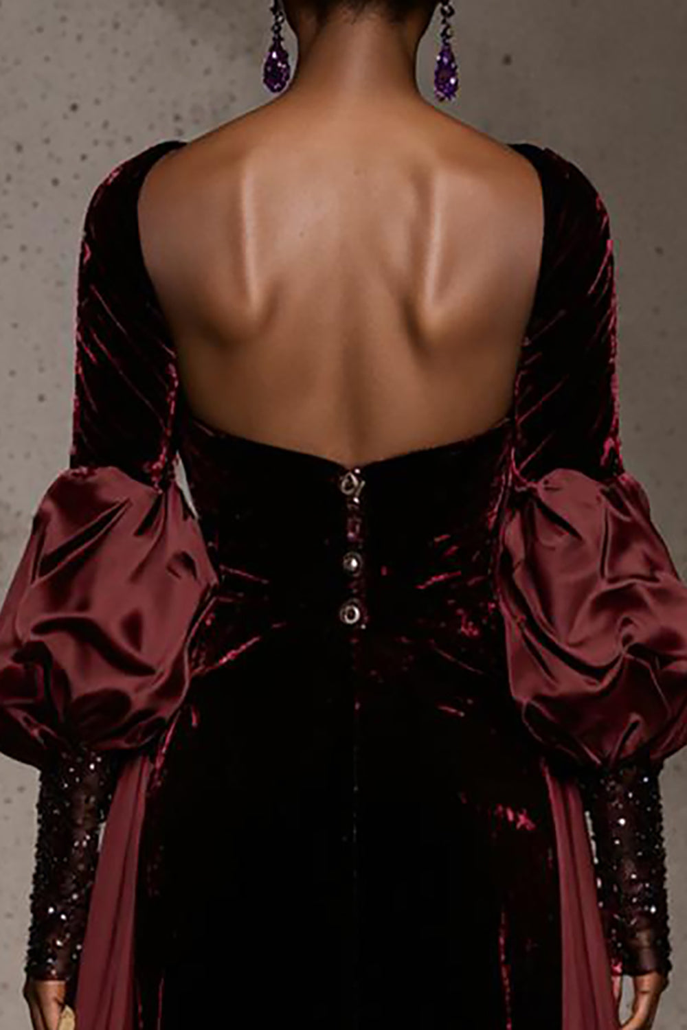 Burgundy Velvet Long Sleeves Formal Dress with Cape