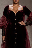 Burgundy Velvet Long Sleeves Formal Dress with Cape