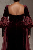 Burgundy Velvet Long Sleeves Formal Dress with Cape