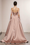 Simple Light Pink A Line Satin Strapless Long Formal Dress