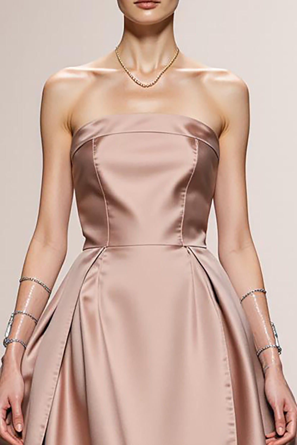 Simple Light Pink A Line Satin Strapless Long Formal Dress