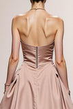 Simple Light Pink A Line Satin Strapless Long Formal Dress
