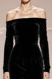 Black Velvet Mermaid Off the Shoulder Long Formal Dress with Sleeves