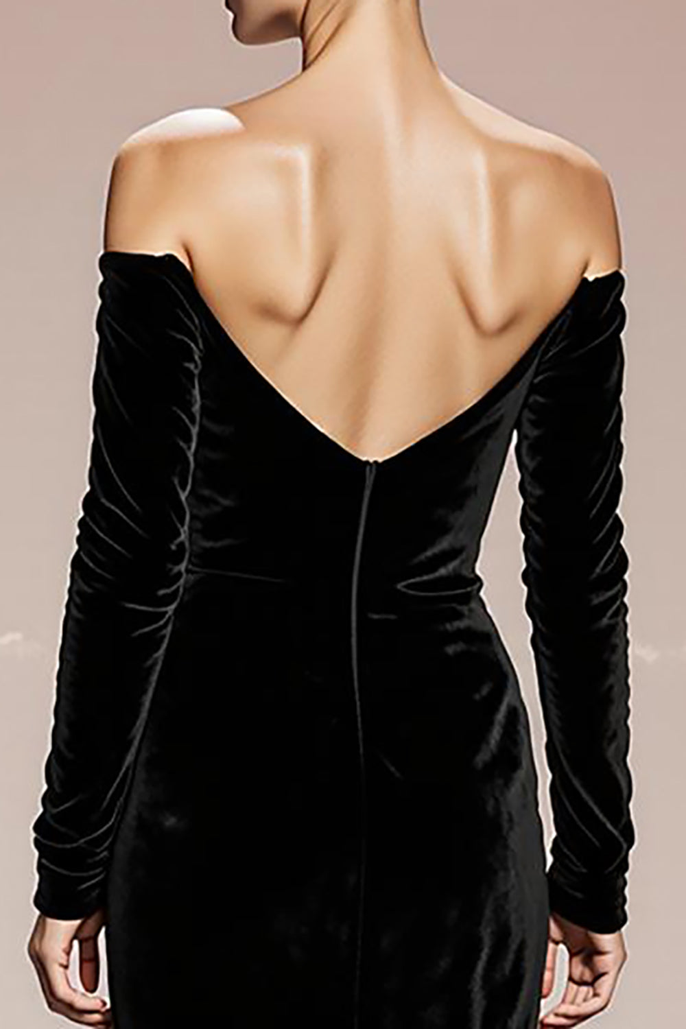 Black Velvet Mermaid Off the Shoulder Long Formal Dress with Sleeves