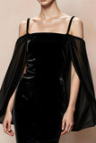 Black Mermaid Velvet Cold Shoulder Long Formal Dress