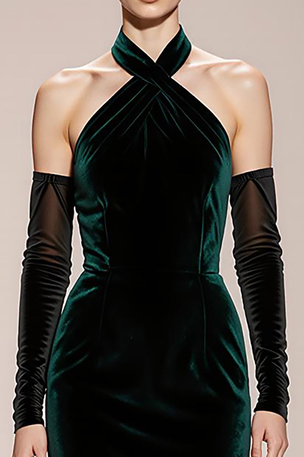 Dark Green Mermaid Halter Velvet Long Formal Dress