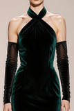 Dark Green Mermaid Halter Velvet Long Formal Dress