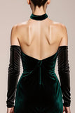 Dark Green Mermaid Halter Velvet Long Formal Dress
