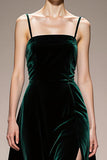 Dark Green Velvet Spaghetti Straps Long Formal Dress with Slit