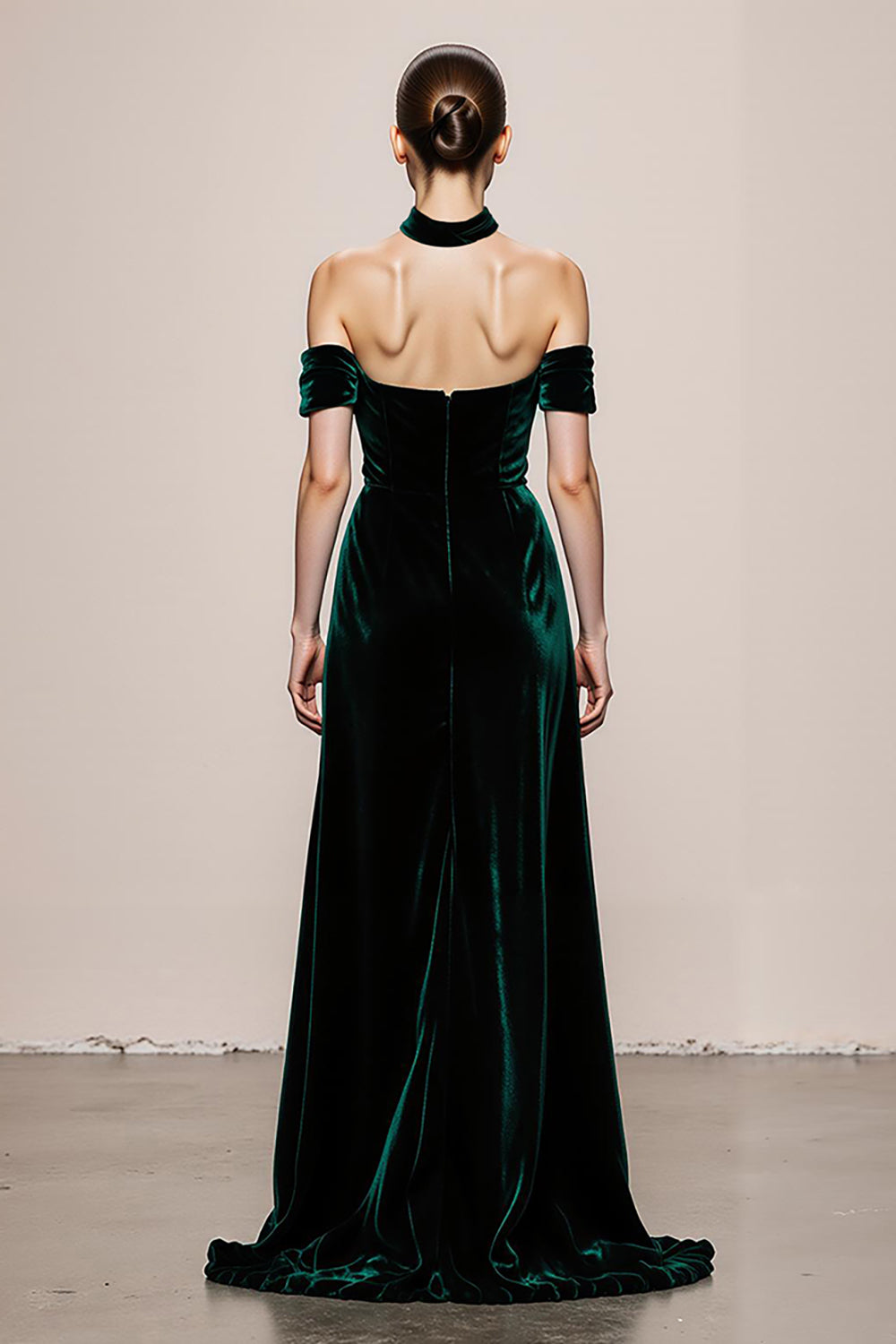 Simple Dark Green Velvet Halter Long Formal Dress with Slit