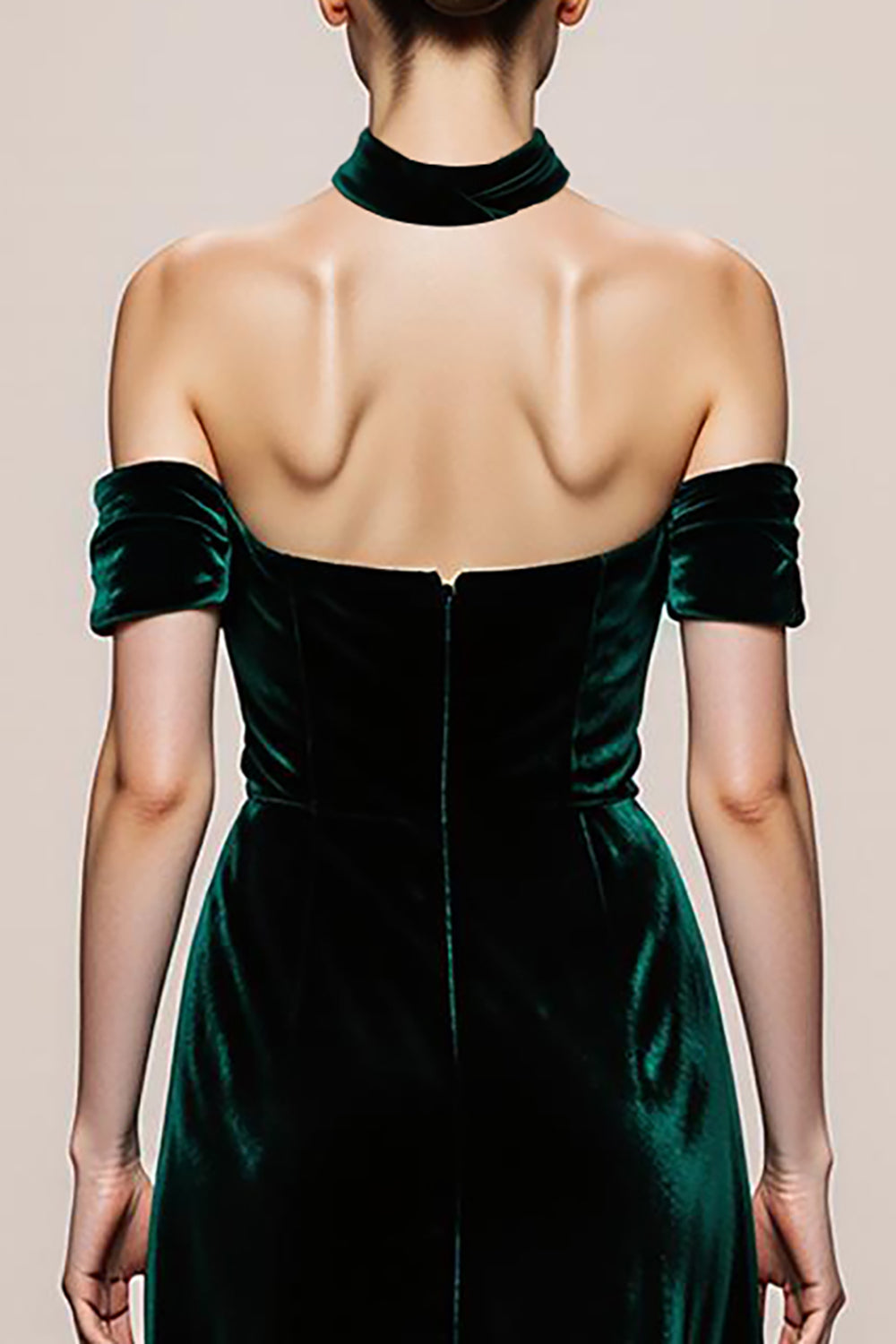 Simple Dark Green Velvet Halter Long Formal Dress with Slit