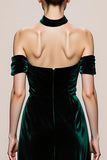 Simple Dark Green Velvet Halter Long Formal Dress with Slit