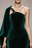 Dark Green Velvet Mermaid Long Formal Dress with Cape
