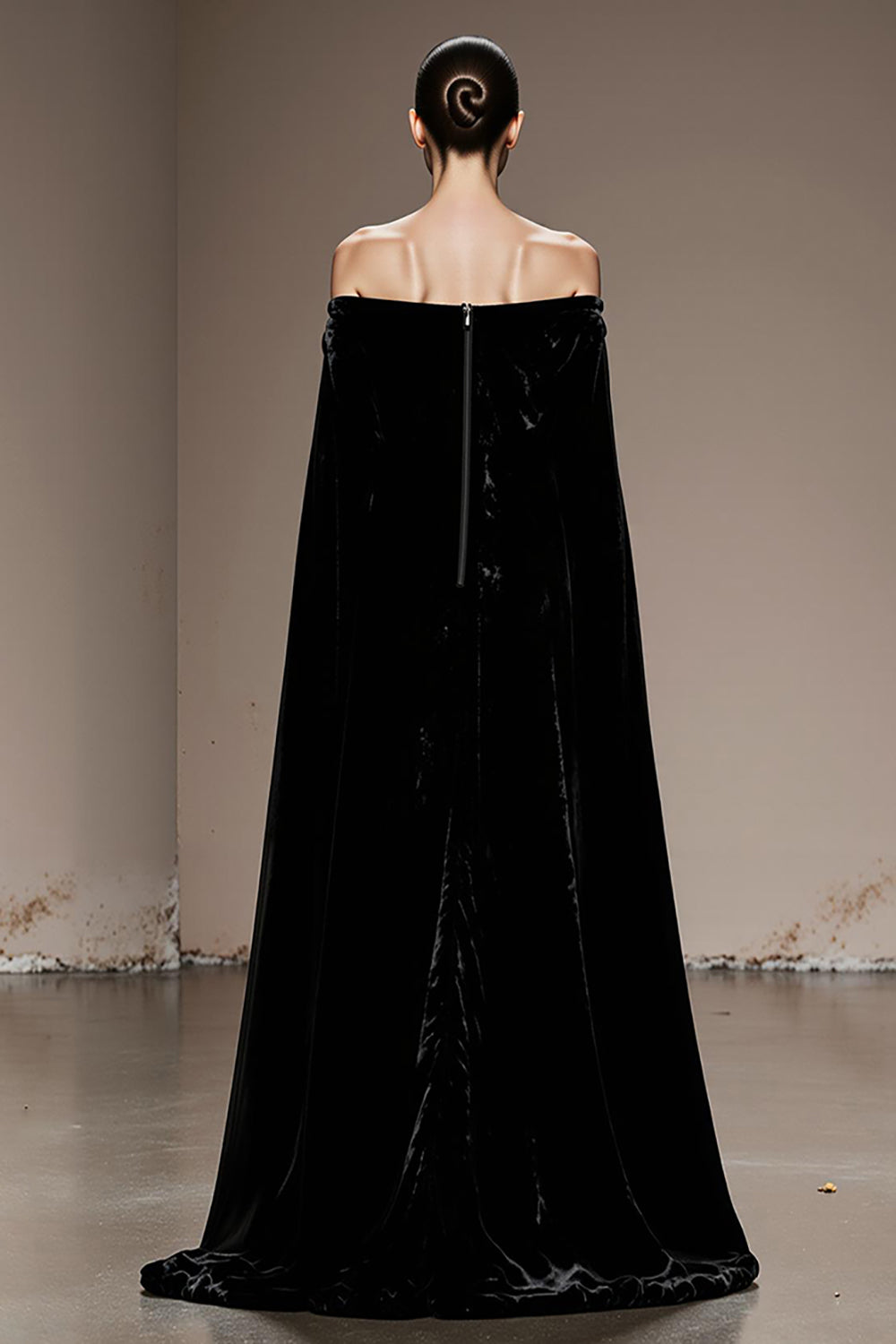 Black Off the Shoulder Velvet Long Formal Dress with Sleeves