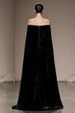 Black Off the Shoulder Velvet Long Formal Dress with Sleeves