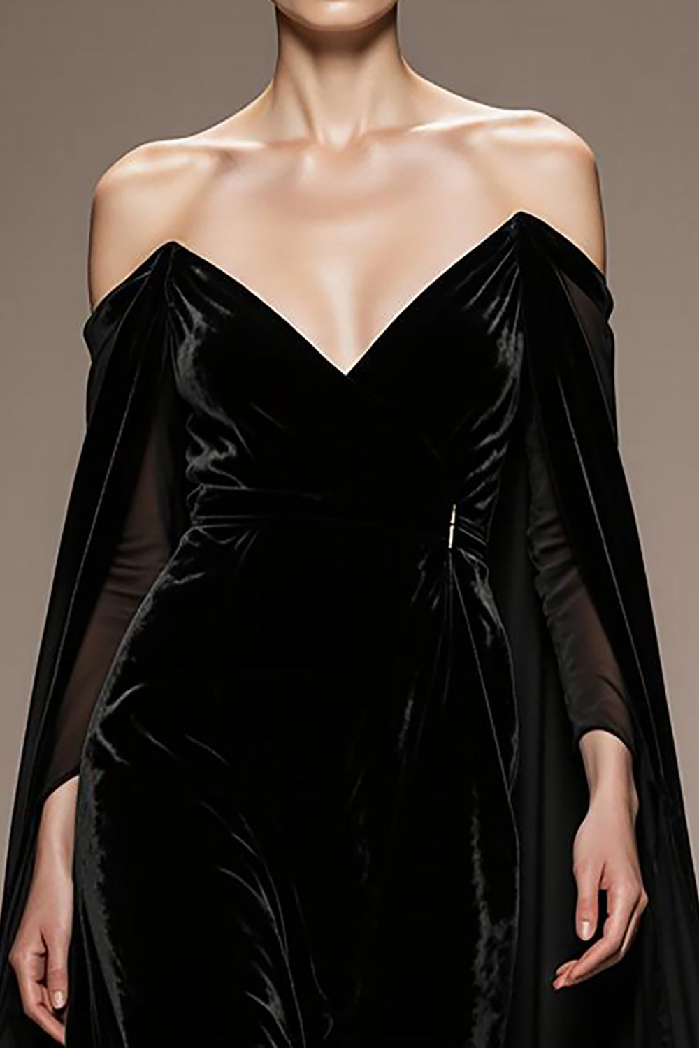 Black Off the Shoulder Velvet Long Formal Dress with Sleeves