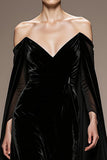 Black Off the Shoulder Velvet Long Formal Dress with Sleeves