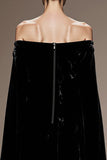 Black Off the Shoulder Velvet Long Formal Dress with Sleeves