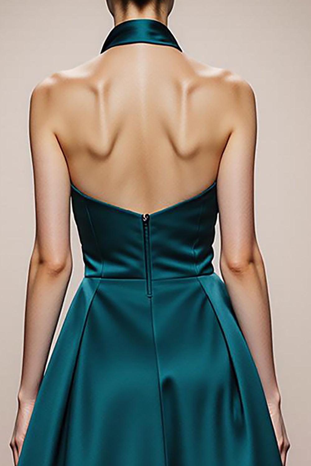 Dark Green A Line Halter Satin Long Formal Dress