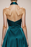 Dark Green A Line Halter Satin Long Formal Dress