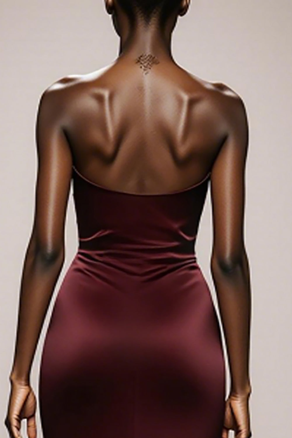 Simple Burgundy Strapless Satin Mermaid Long Formal Dress