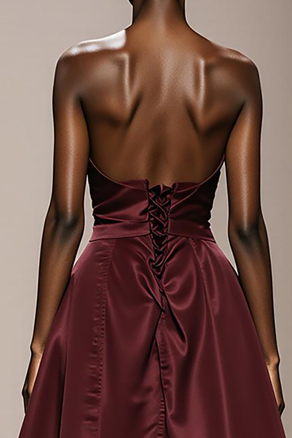 Simple Burgundy Satin Strapless Long Formal Dress