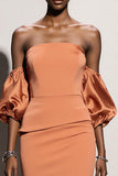 Orange Mermaid Satin Long Formal Dress with Sleeves
