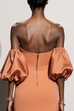 Orange Mermaid Satin Long Formal Dress with Sleeves