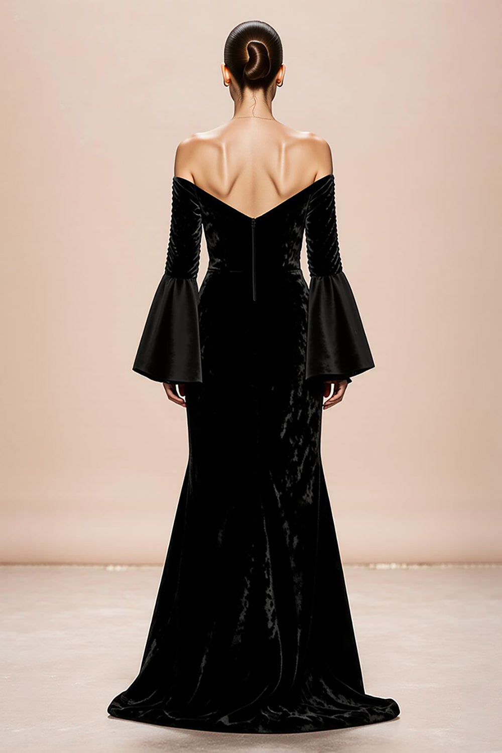 Black Mermaid Velvet Long Sleeves Formal Dress with Slit