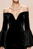 Black Mermaid Velvet Long Sleeves Formal Dress with Slit
