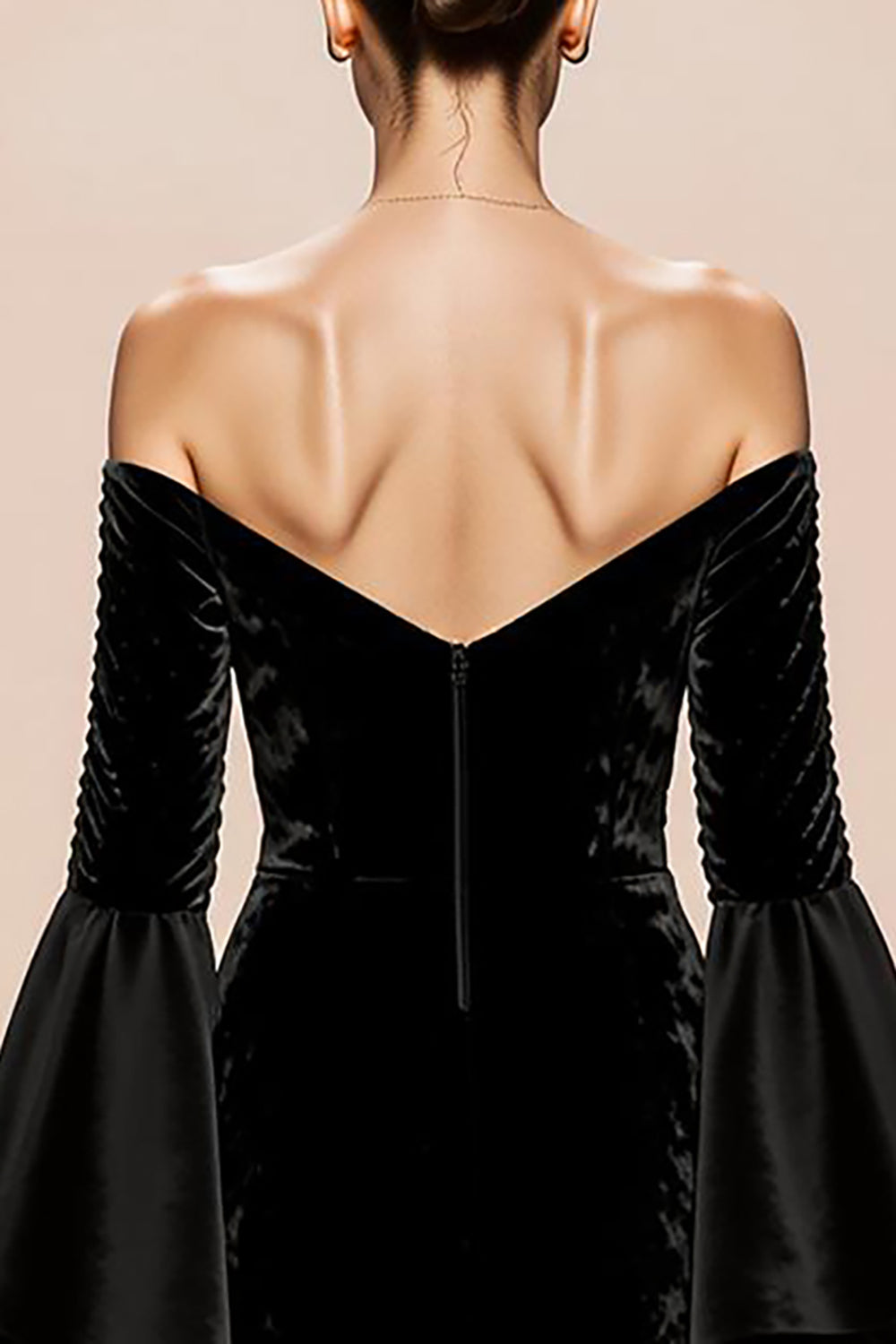 Black Mermaid Velvet Long Sleeves Formal Dress with Slit