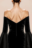 Black Mermaid Velvet Long Sleeves Formal Dress with Slit
