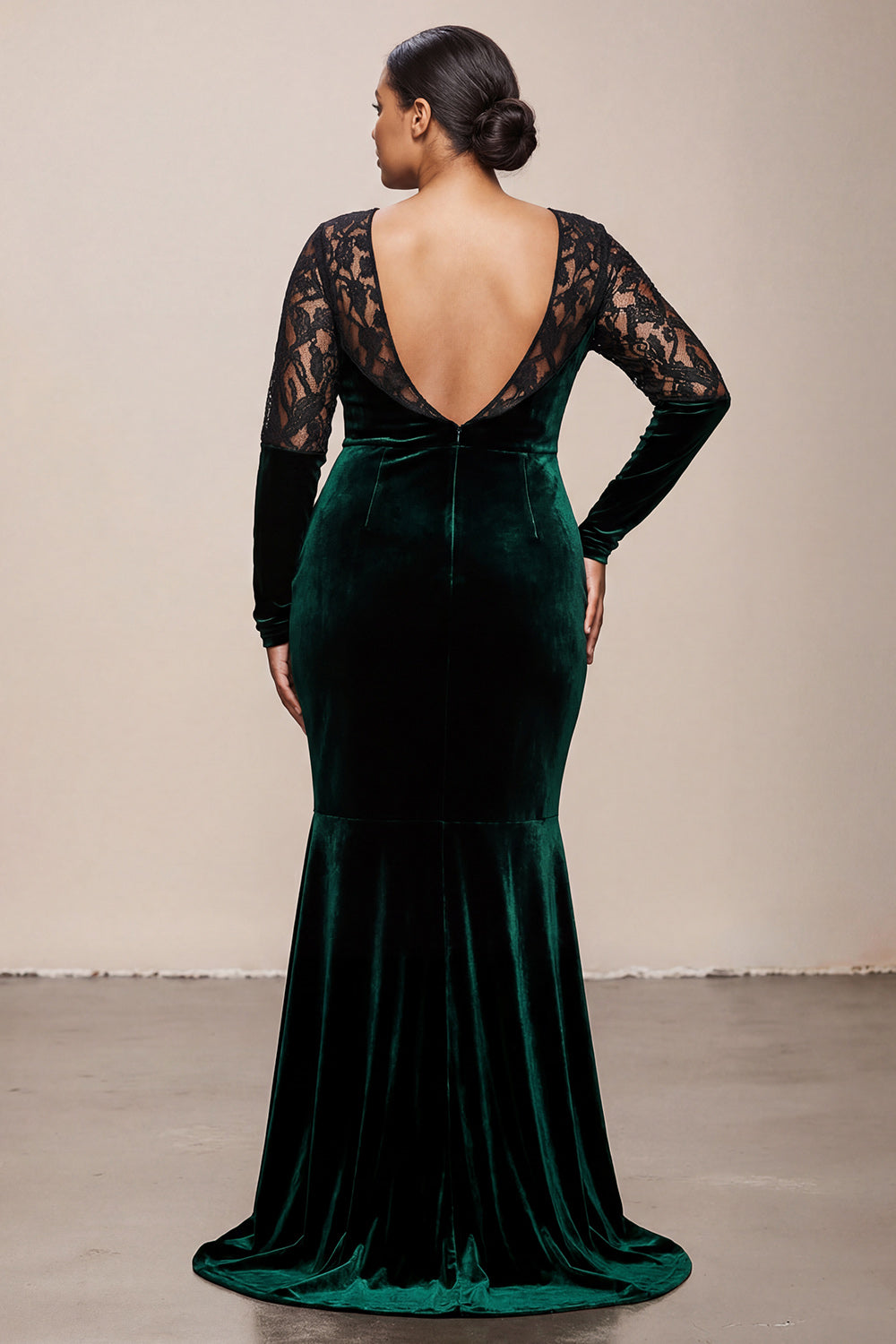 Dark Green V-Neck Velvet Mermaid Long Formal Dress with Lace