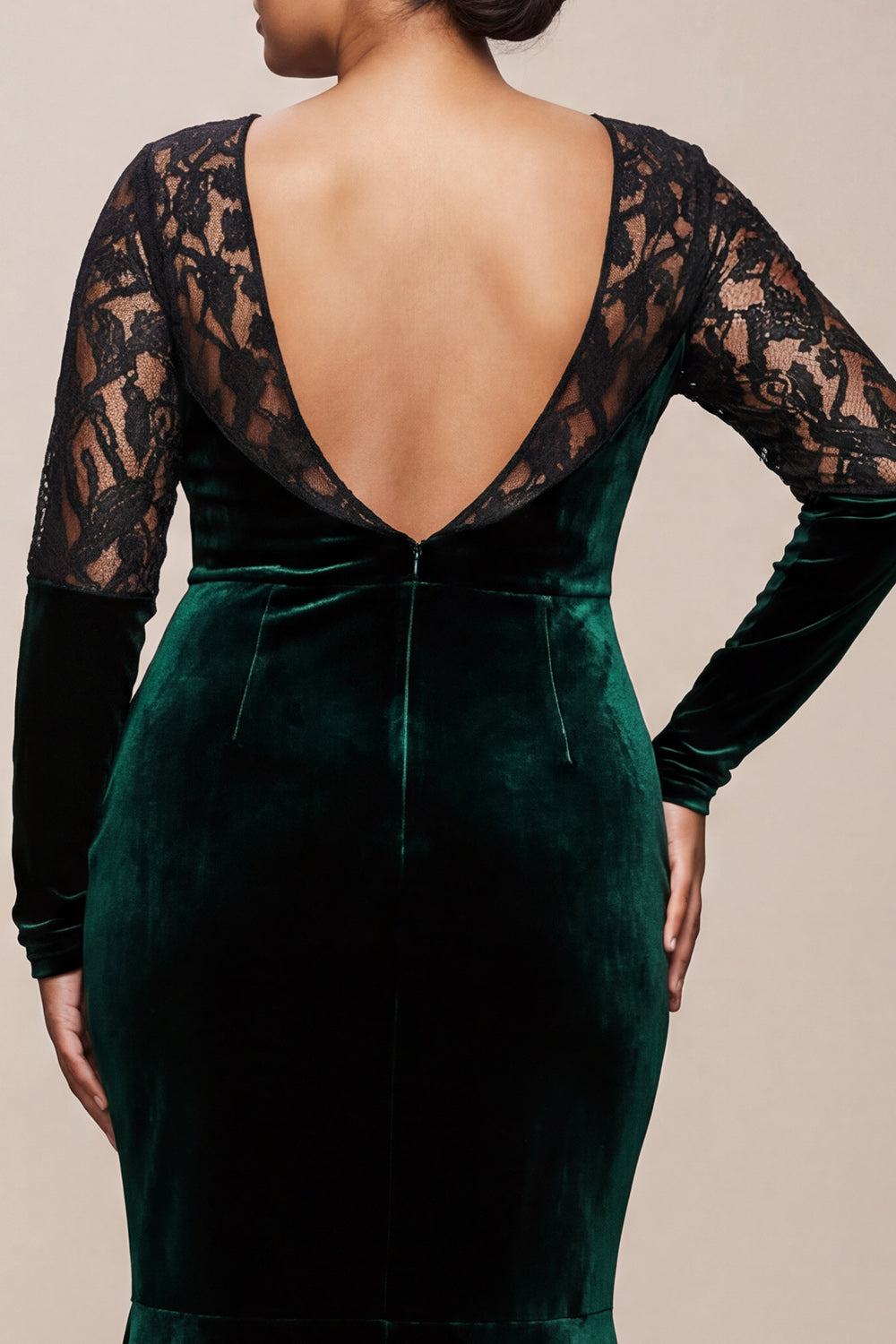 Dark Green V-Neck Velvet Mermaid Long Formal Dress with Lace