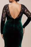 Dark Green V-Neck Velvet Mermaid Long Formal Dress with Lace