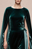 Dark Green Velvet Boat Neck Long Formal Dress with Cape