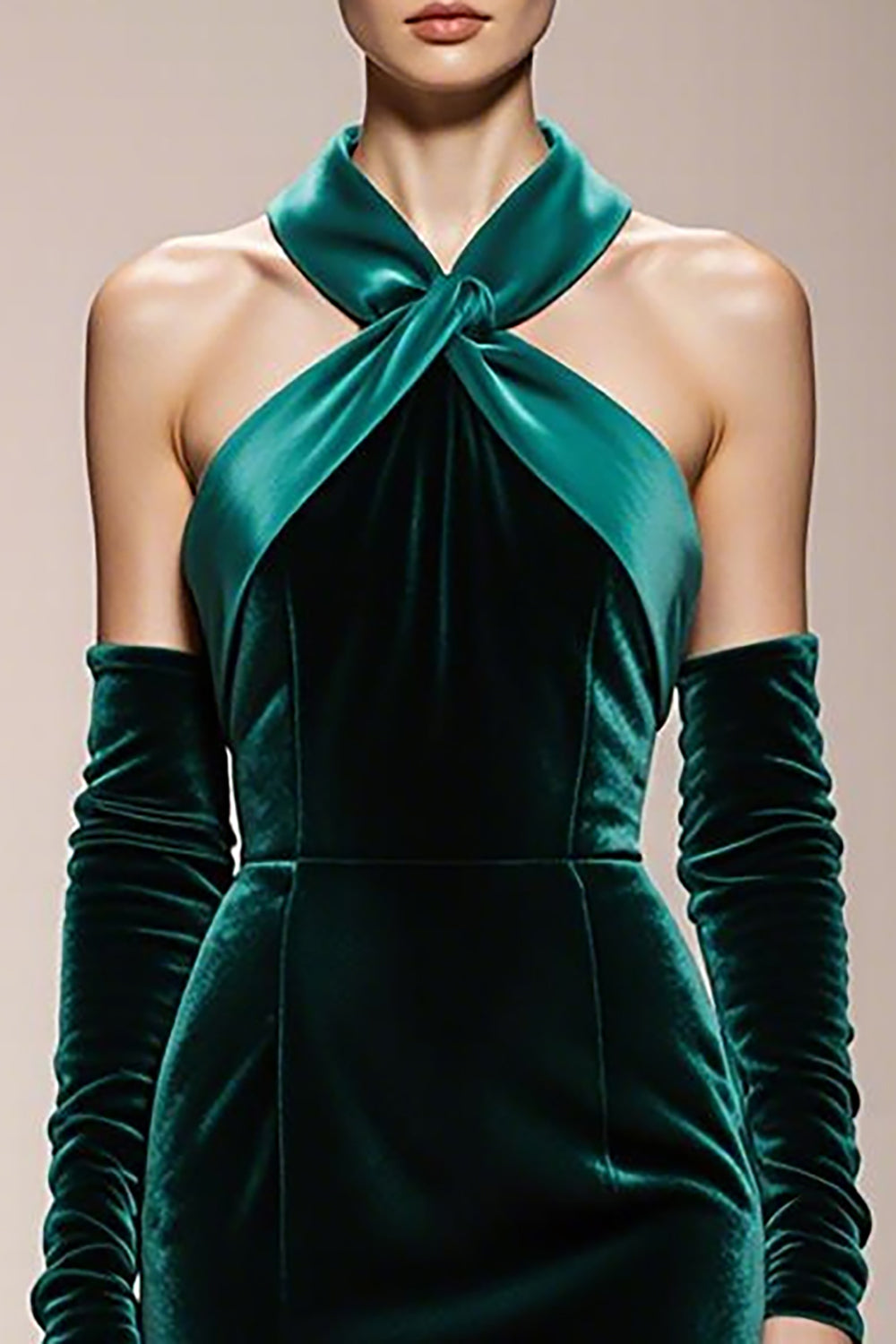 Dark Green Velvet Halter Mermaid Long Formal Dress with Slit