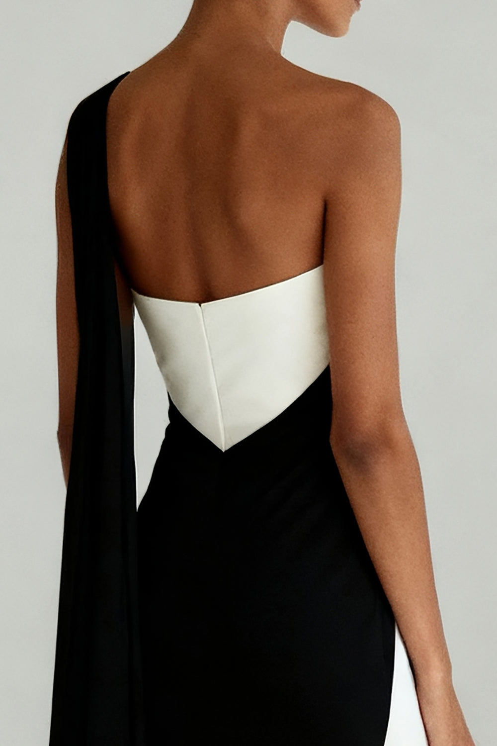 Black and White Sheath One Shoulder Long Formal Dress with Slit