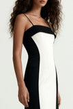 Black and White Patchwork Spaghetti Straps Long Formal Dress