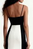 Black and White Patchwork Spaghetti Straps Long Formal Dress