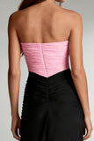 Black and Pink Strapless Satin Ruched Long Formal Dress