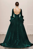 Dark Green Velvet Ball Gown Square Neck Long Holiday Party Dress