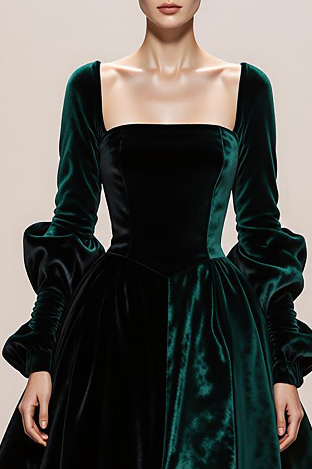 Dark Green Velvet Ball Gown Square Neck Long Holiday Party Dress