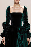 Dark Green Velvet Ball Gown Square Neck Long Holiday Party Dress