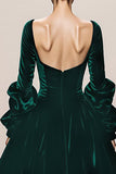 Dark Green Velvet Ball Gown Square Neck Long Holiday Party Dress