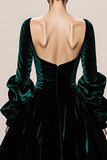 Dark Green Velvet Ball Gown Square Neck Long Holiday Party Dress