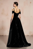 Black Ball Gown Velvet Cold Shoulder Long Holiday Party Dress