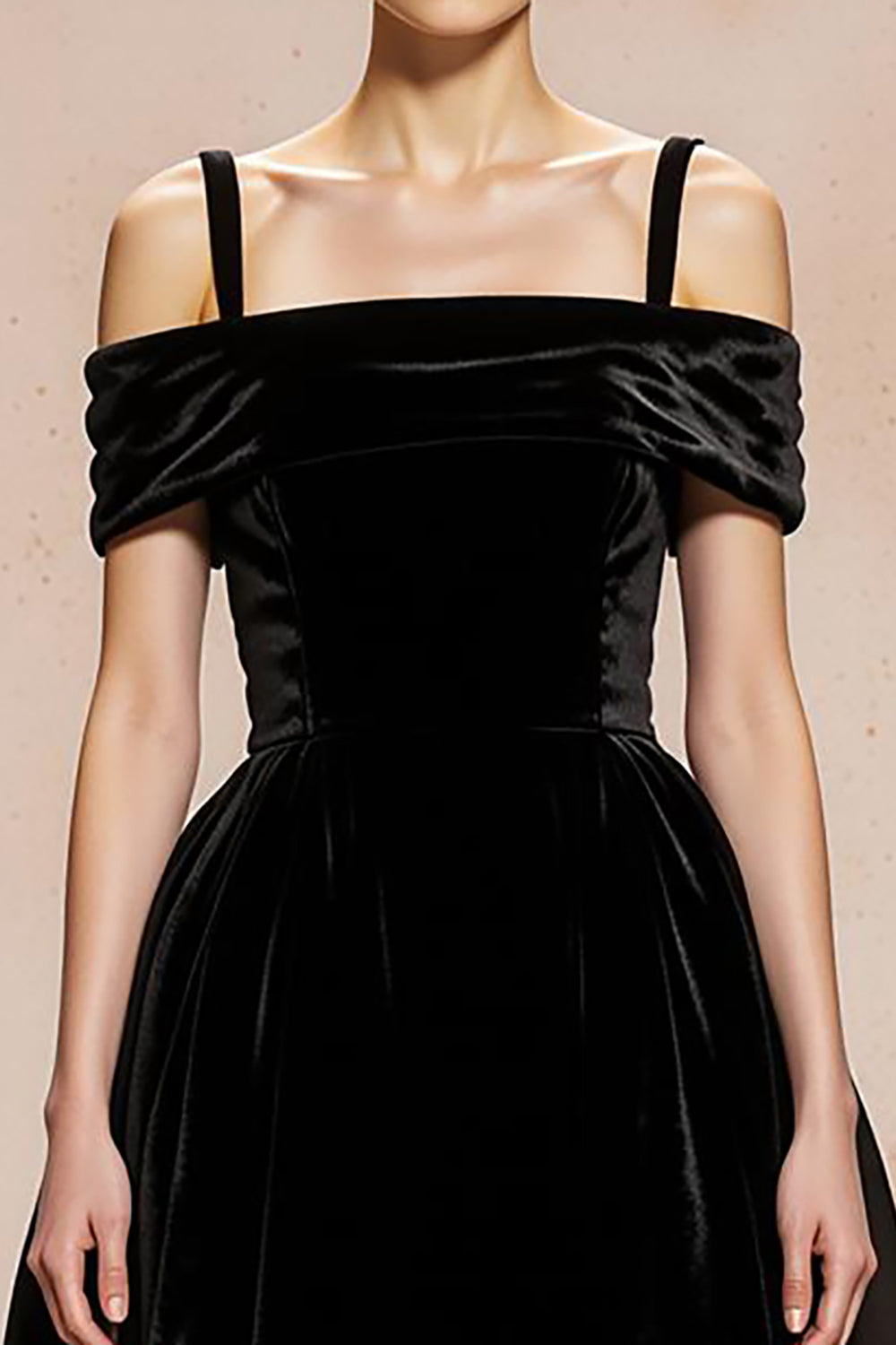 Black Ball Gown Velvet Cold Shoulder Long Holiday Party Dress